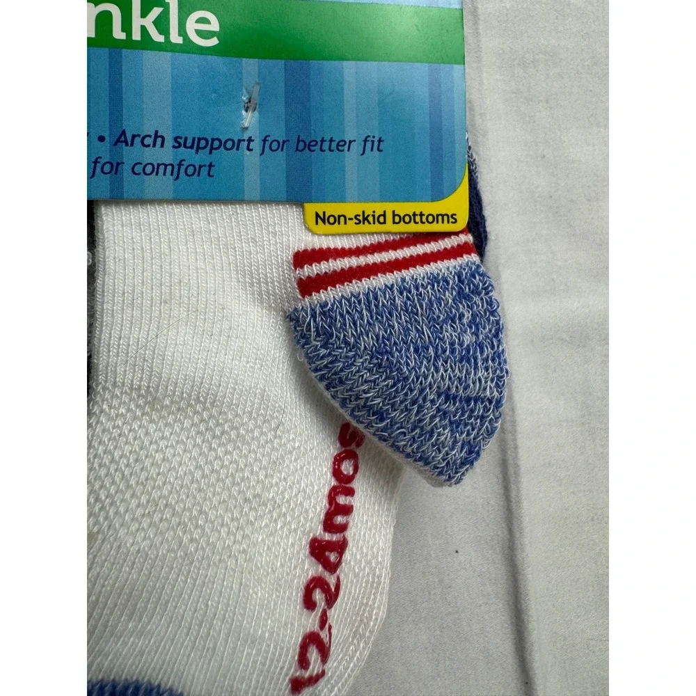 Hanes Infant Boys Ankle Socks 6 Pair Pack 12-24 Months Non-Skid TB27W6 Blue Grey